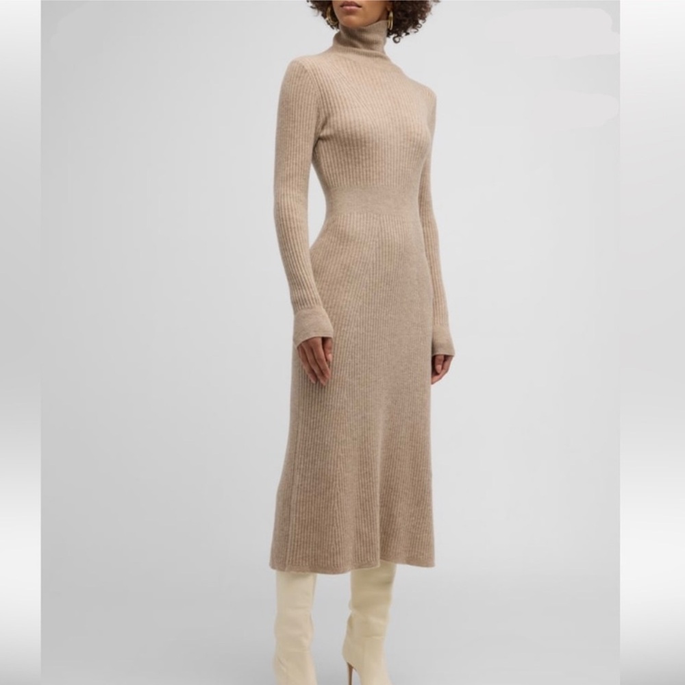 Derek Lam 10 Crosby XS Diana Long Sleeve Wool Turtleneck Sweater Dress Taupe
